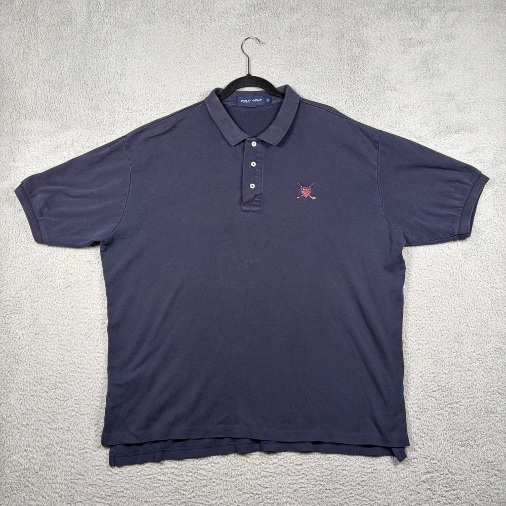 Polo Golf Ralph Lauren Mens XL‎ Navy Blue Short Sleeve Shirt Crest Embroidered